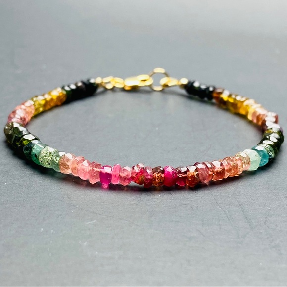 Watermelon Tourmaline 14k Gold Bead Bracelet - Picture 1 of 6